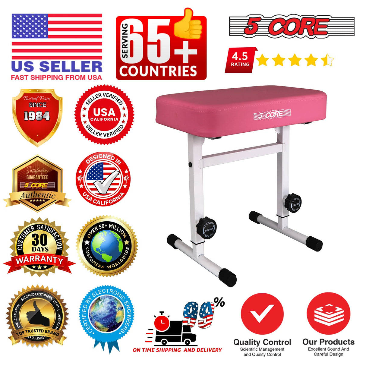 5 Core Keyboard Bench 3" Padded Cushioned Piano Stool Height Adjustable Guitar Seat Folding Portable