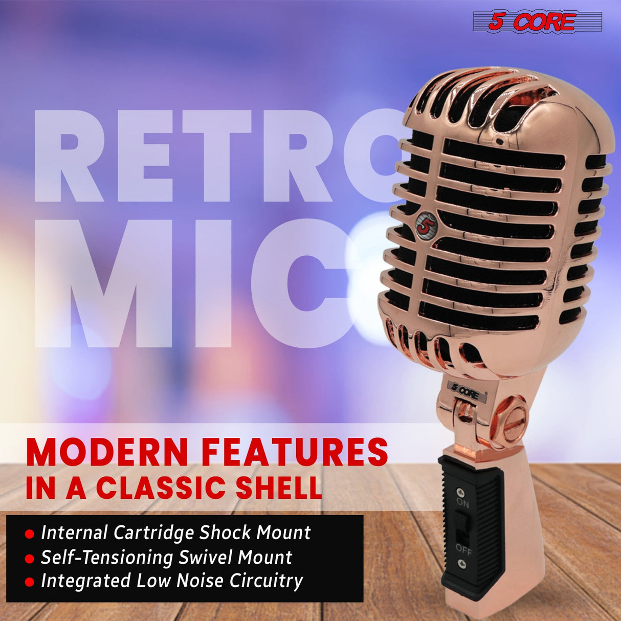 5 Core Retro Dynamic Vocal Iconic Microphone Vintage Style Classic Cardioid Unidirectional Mic