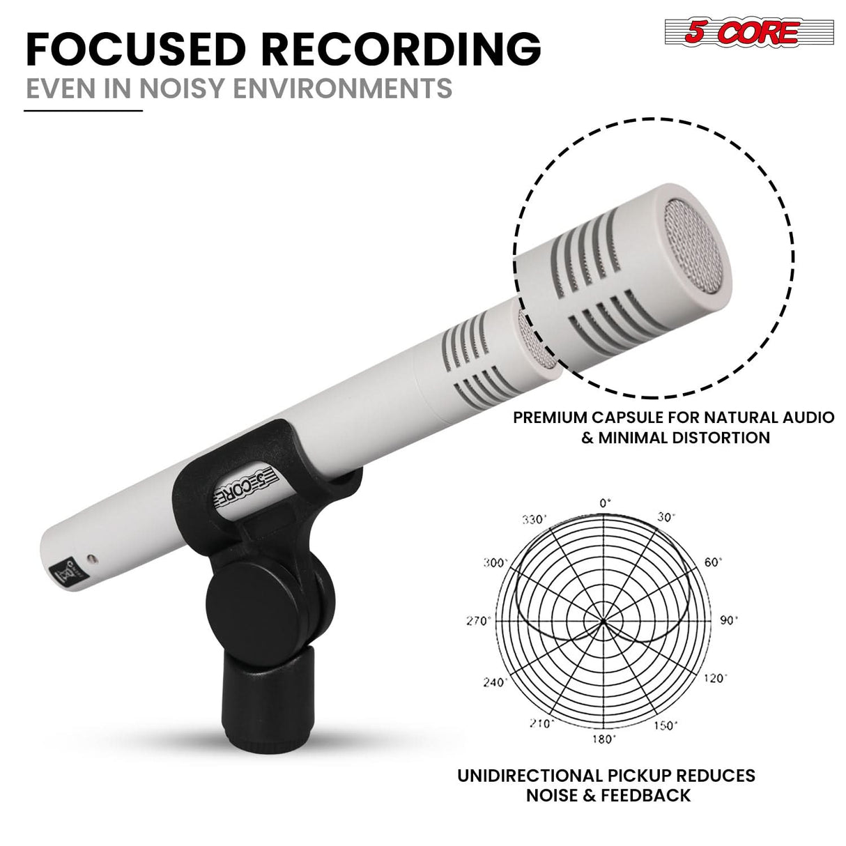 5 Core Drum Microphone Kit 7Pc All Metal Drummer Mics Tom/Snare & Cymbals Wired Instrument Drums Set