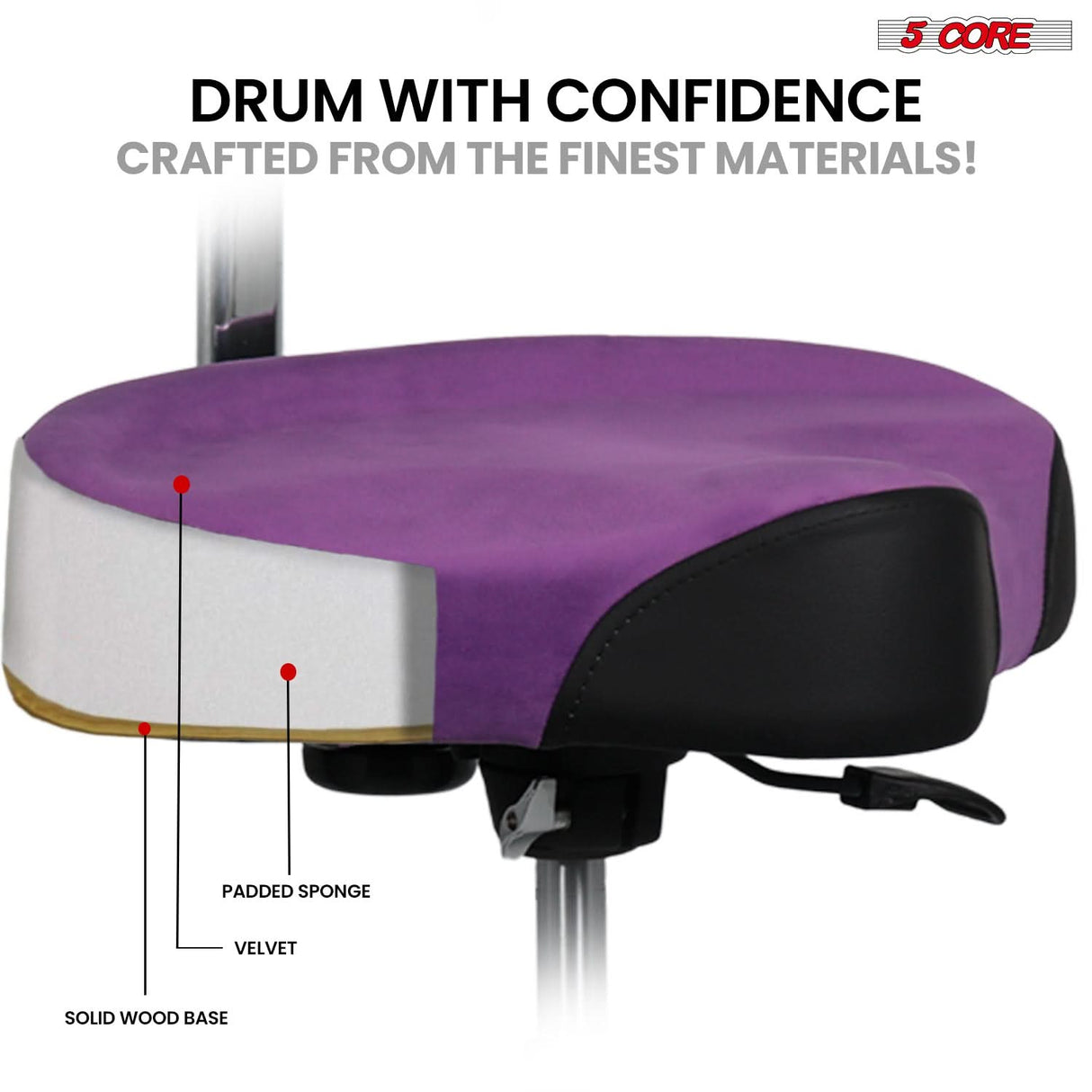 5 Core Drum Throne w Backrest 4" Padded Stool Airlift 25" Adjustable Drummer Stool 441Lb Capacity