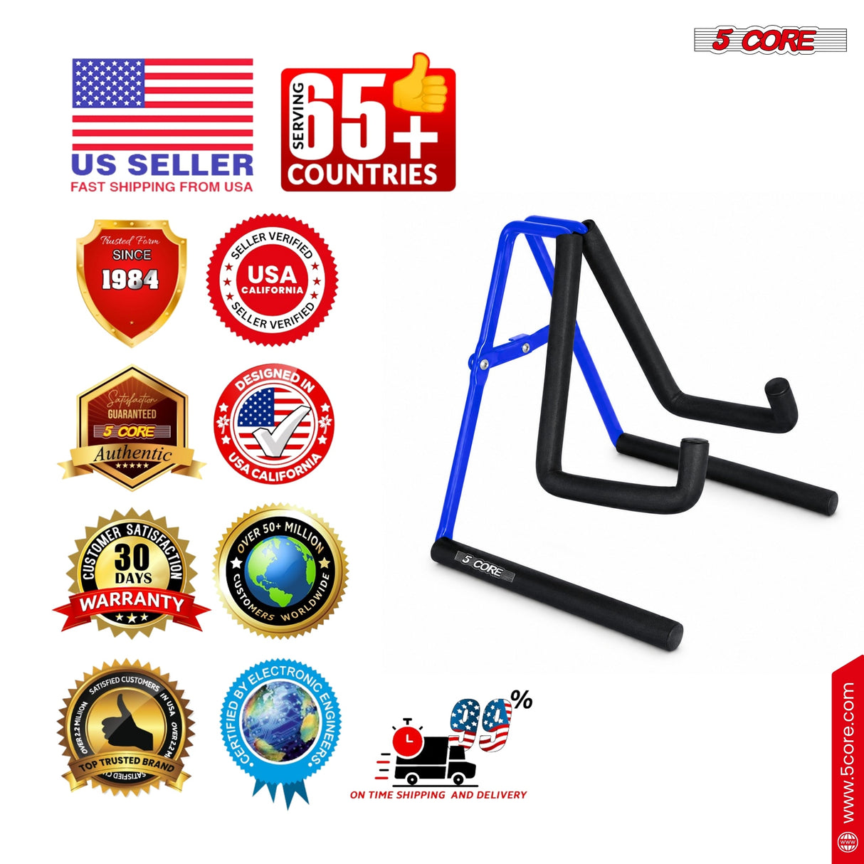 5 Core Ukulele Stand A Frame Metal Body w Soft Padded Arms Support Banjo Ukuleles Mini Guitar Violin Blue