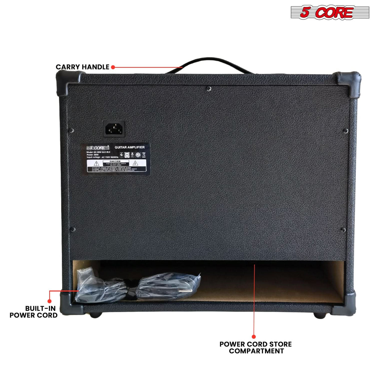 5 Core Guitar Amplifier 80 Watt Electric Amp w Built in 10" Speaker Portable Mini Practice Amps