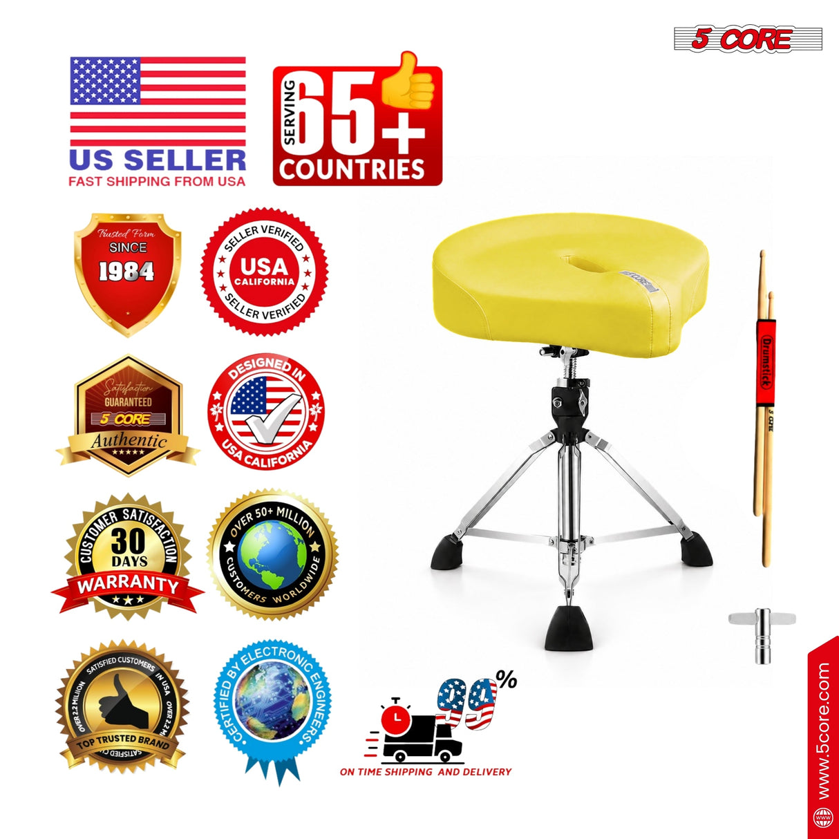 5 Core Drum Throne w 4.5" Padded Stool Adjustable Drummer Chair
