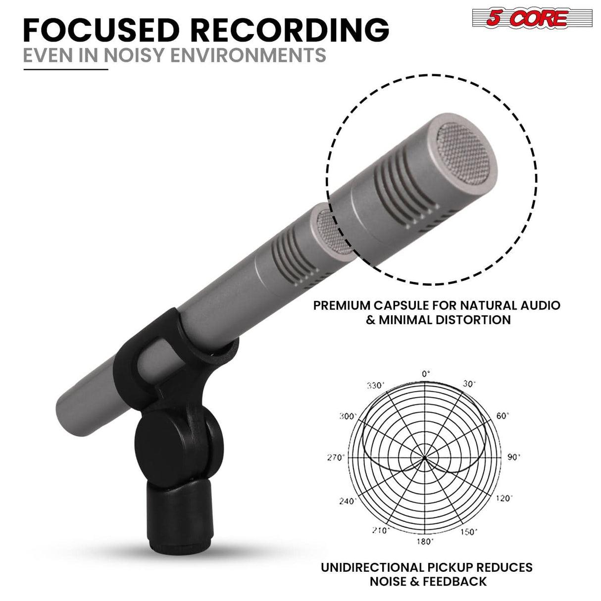 5 Core Drum Microphone Kit 7Pc All Metal Drummer Mics Tom/Snare & Cymbals Wired Instrument Drums Set