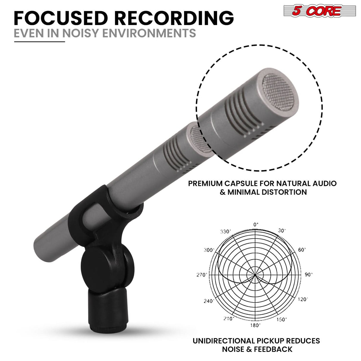 5 Core Drum Microphone Kit 7Pc All Metal Drummer Mics Tom/Snare & Cymbals Wired Instrument Drums Set