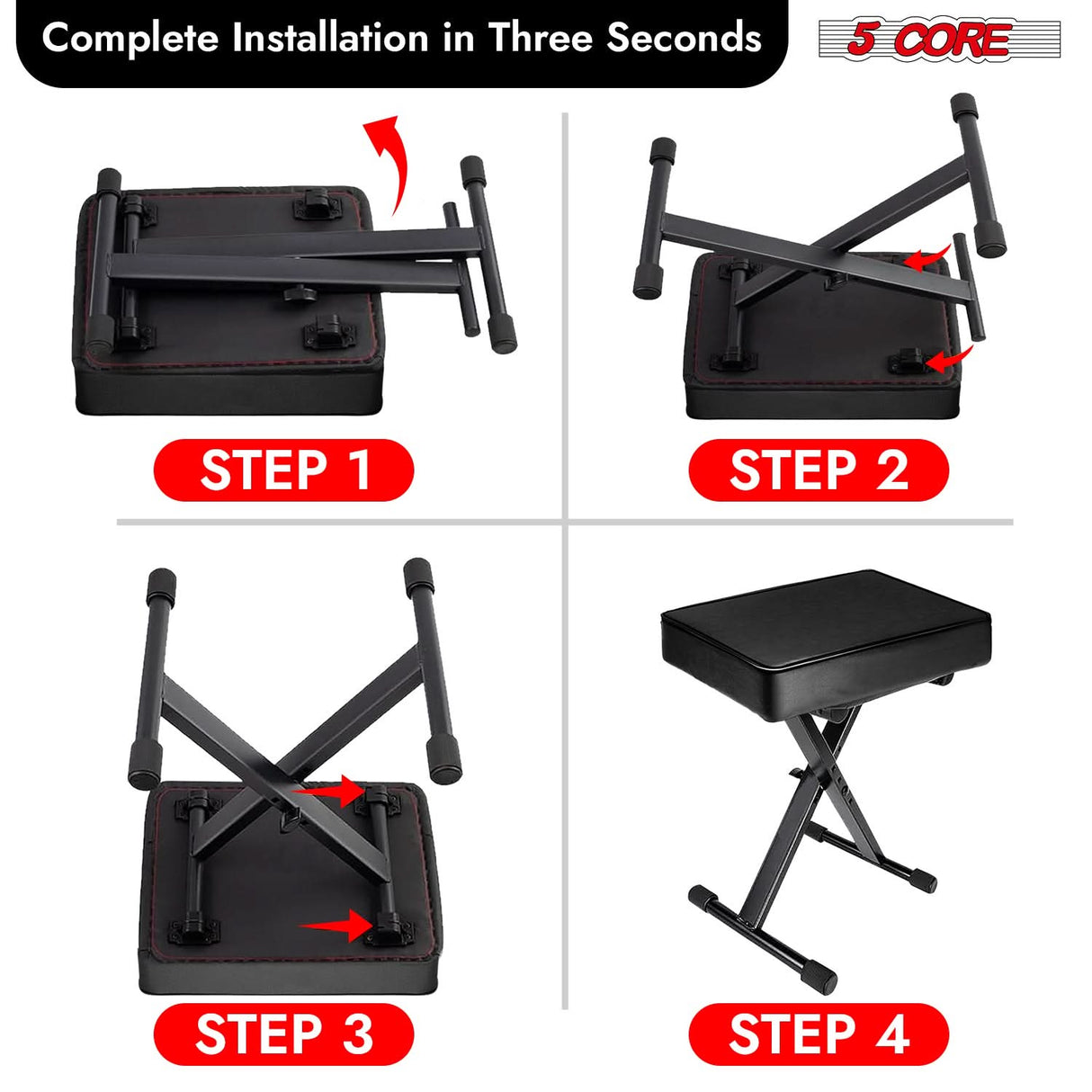 5 Core keyboard bench premium padded cushion top view