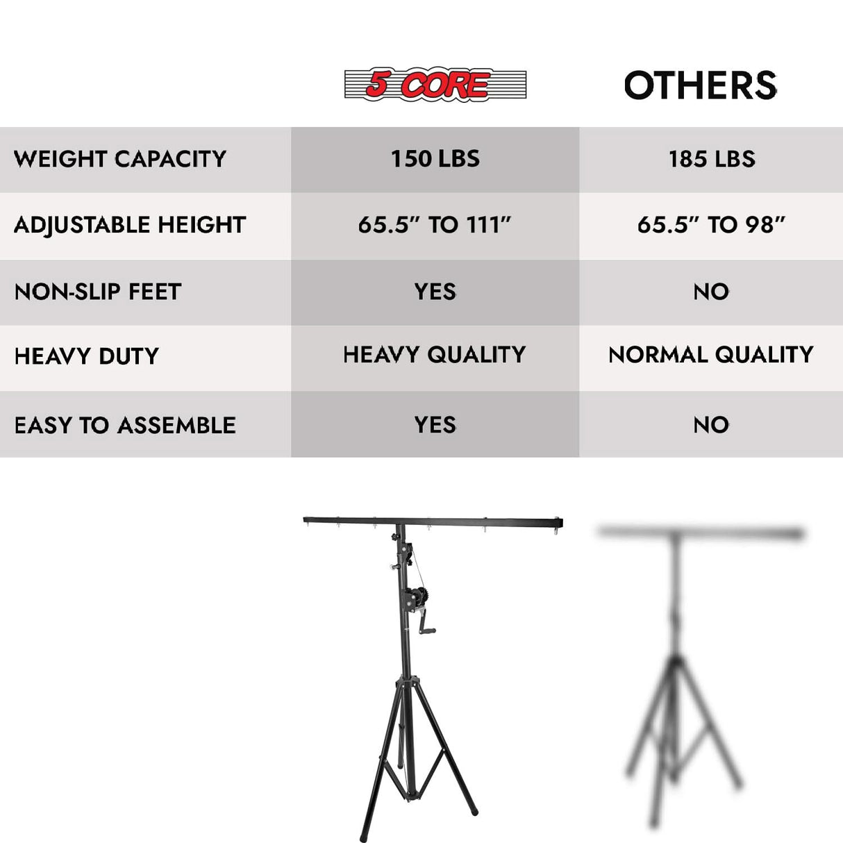 5Core DJ Light Stand Stage Lighting Truss System Hand Crank Up Height Adjustable 65.5 to 111"