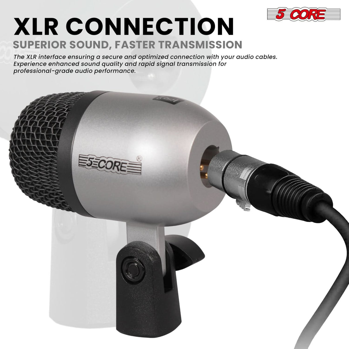 5 Core Drum Microphone Kit 9Pc All Metal Drummer Mics Tom/Snare & Cymbals Wired Instrument Drums Set
