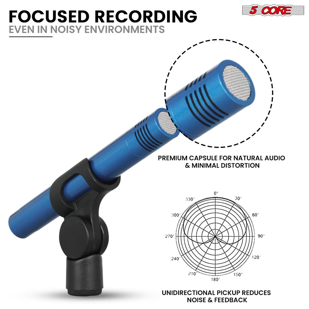 5 Core Drum Microphone Kit 9Pc All Metal Drummer Mics Tom/Snare & Cymbals Wired Instrument Drums Set