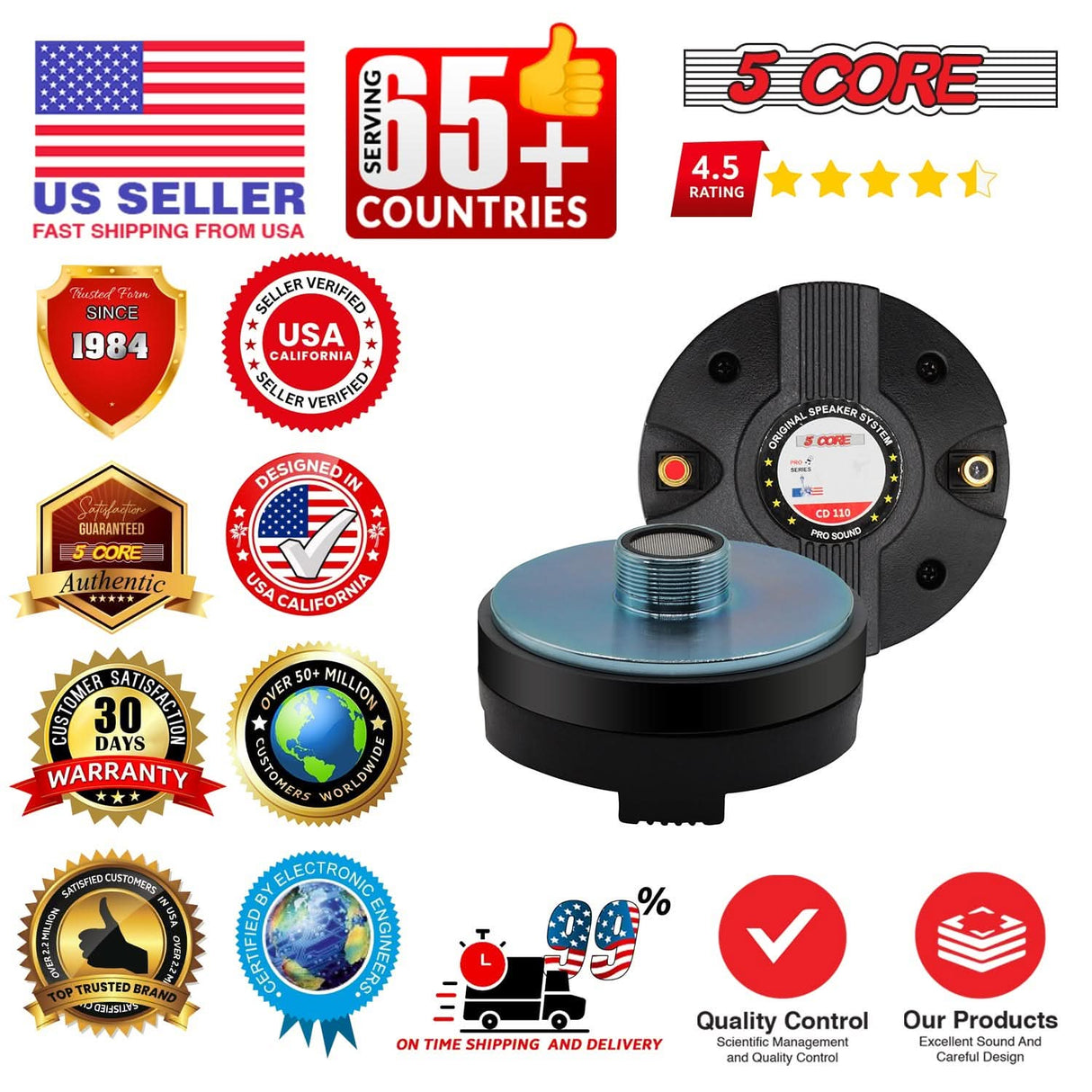 5 Core Compression 2Pcs Driver 3.5 Inch Tweeter Horn Audio Throat 220W Peak Loud 8 Ohm Titanium Diaphragm