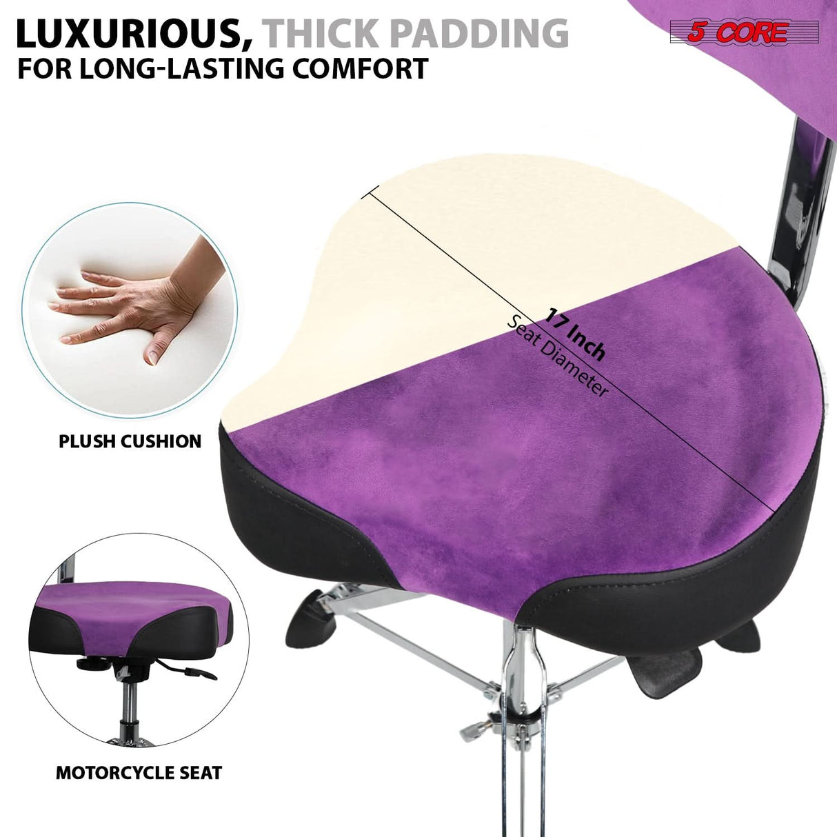 5 Core Drum Throne w Backrest 4" Padded Stool Airlift 25" Adjustable Drummer Stool 441Lb Capacity