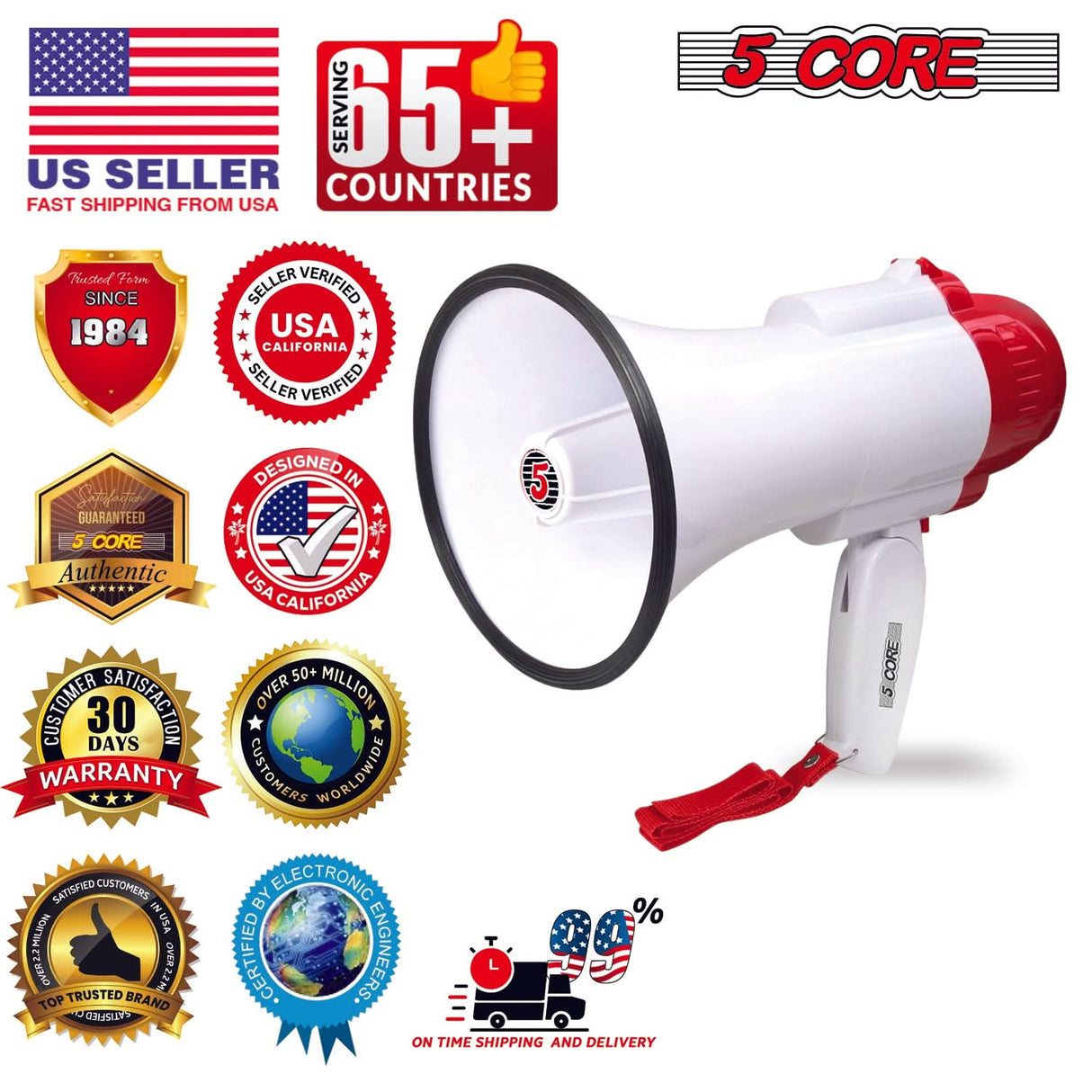 5 Core Megaphone 30W Bull Horn PA Speaker w 800 Yards Range Loud Siren Voice Amp