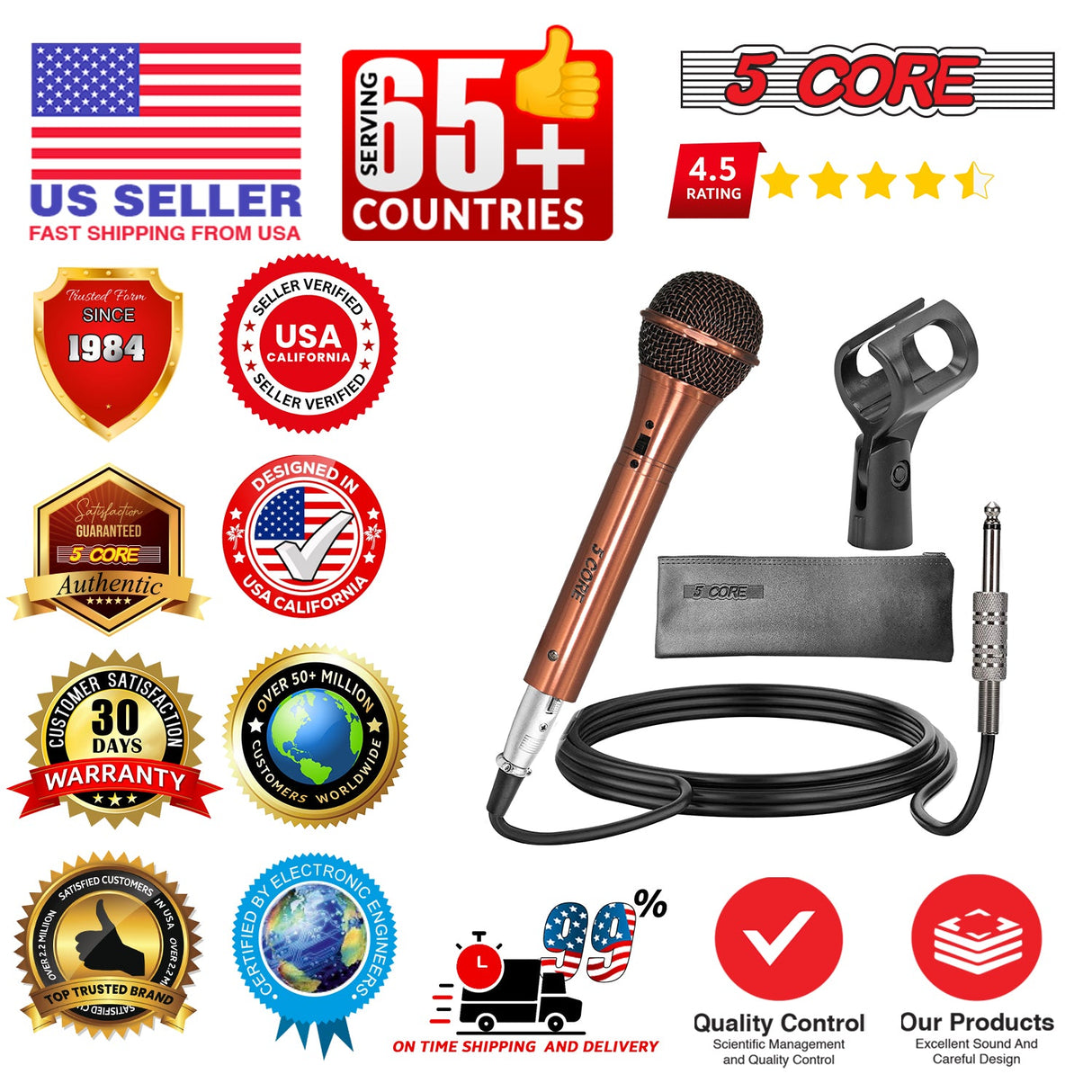 5Core XLR Microphone Dynamic Mic Karaoke Singing Studio Microfono Handheld Mics