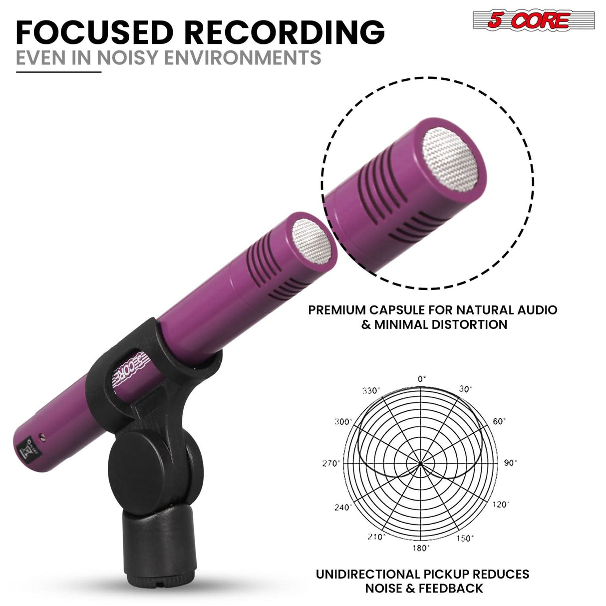 5 Core Drum Microphone Kit 9Pc All Metal Drummer Mics Tom/Snare & Cymbals Wired Instrument Drums Set