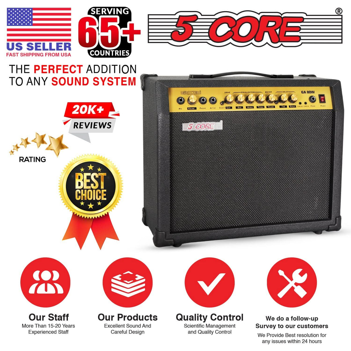5 Core Guitar Amp 80 Watt  Electric Amplifier w Built in 10" Speaker Portable Mini Practice Amps
