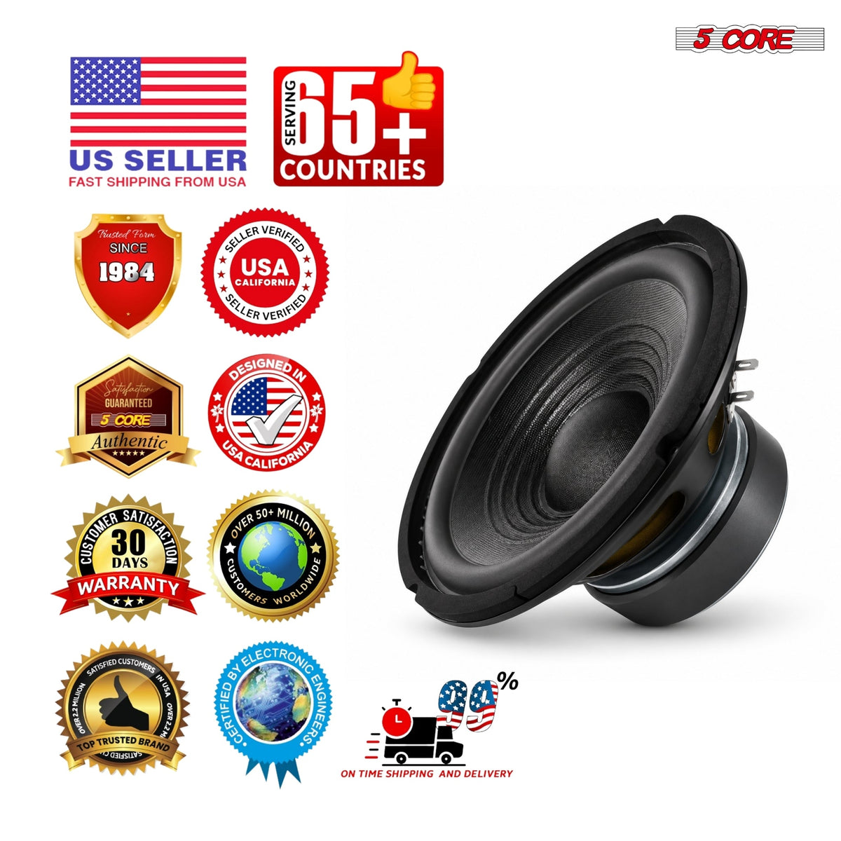 5 Core 8 Inch Car Woofer Audio 1000W 4Ohm Deep Bass Sub Woofer Loud Speaker