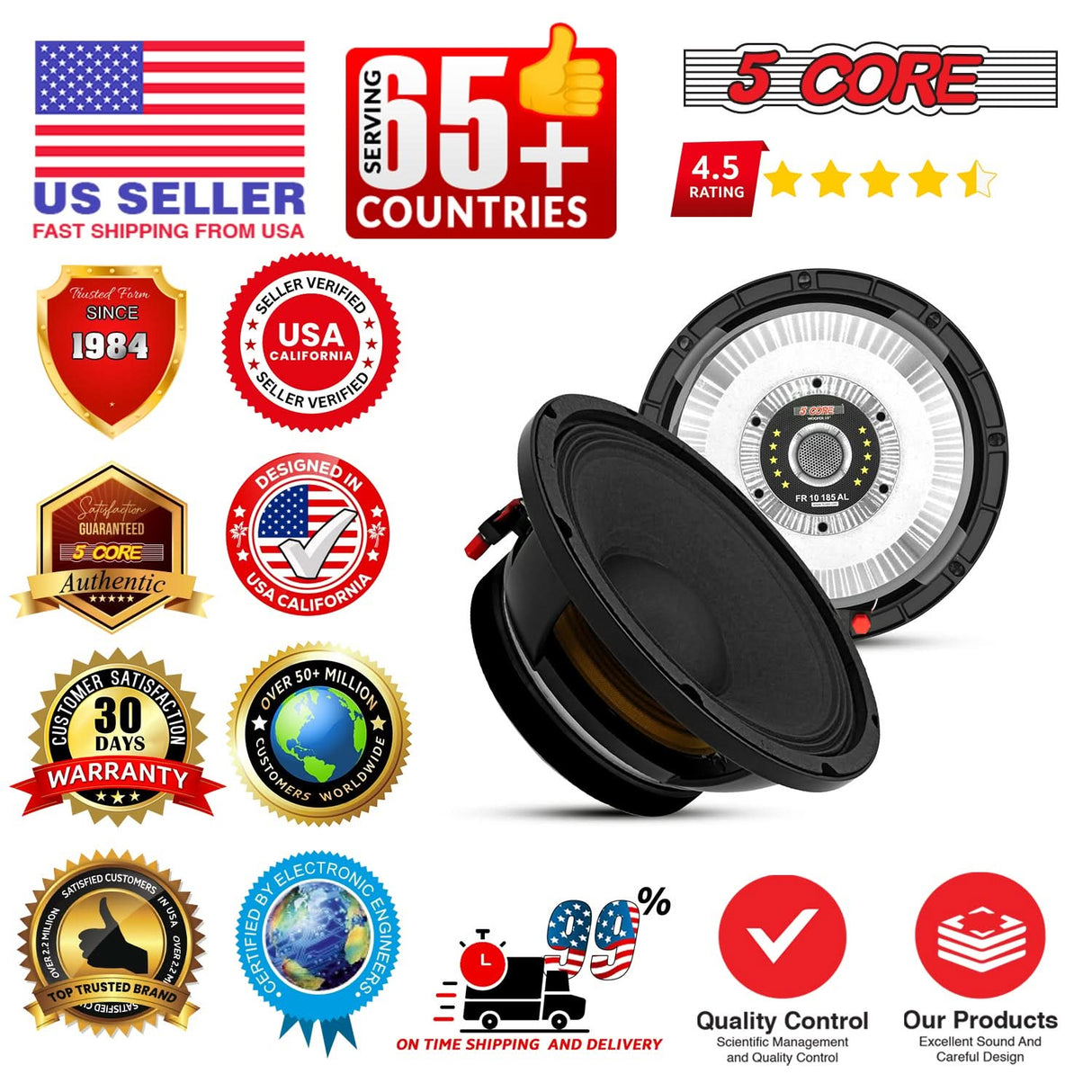 5 Core 10" Subwoofer Speaker 300W RMS Full Range Car Audio Sub Woofer 4 Ohm Bass Replacement Driver
