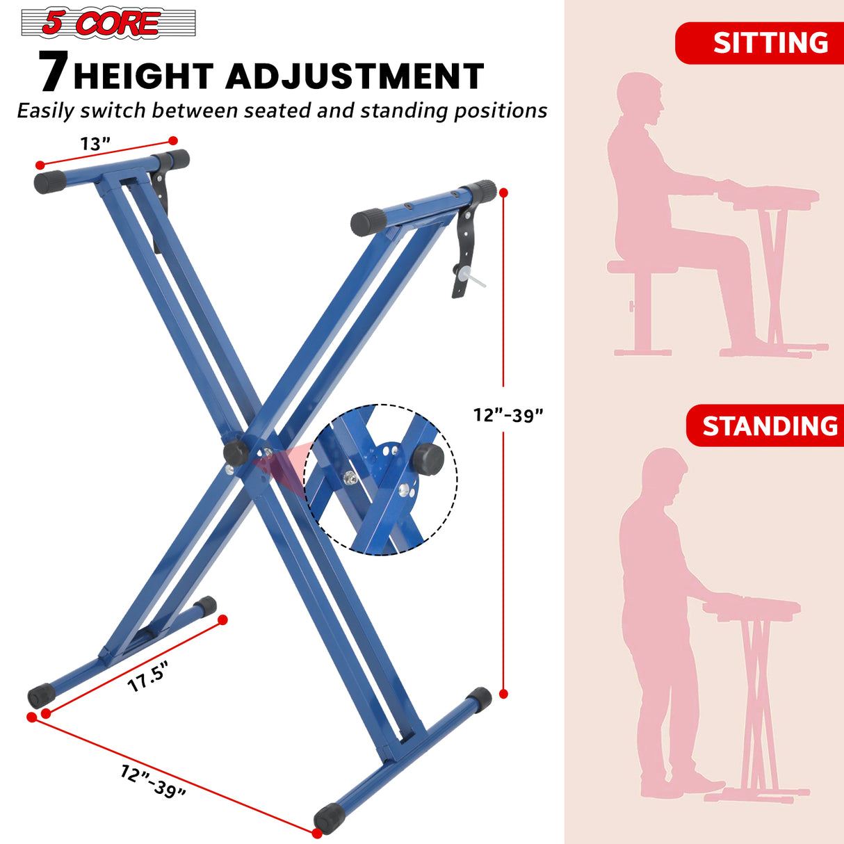 5 Core Keyboard Stand Piano Bench Combo Adjustable Key Board Stands 3" Padded Musician Chair Set