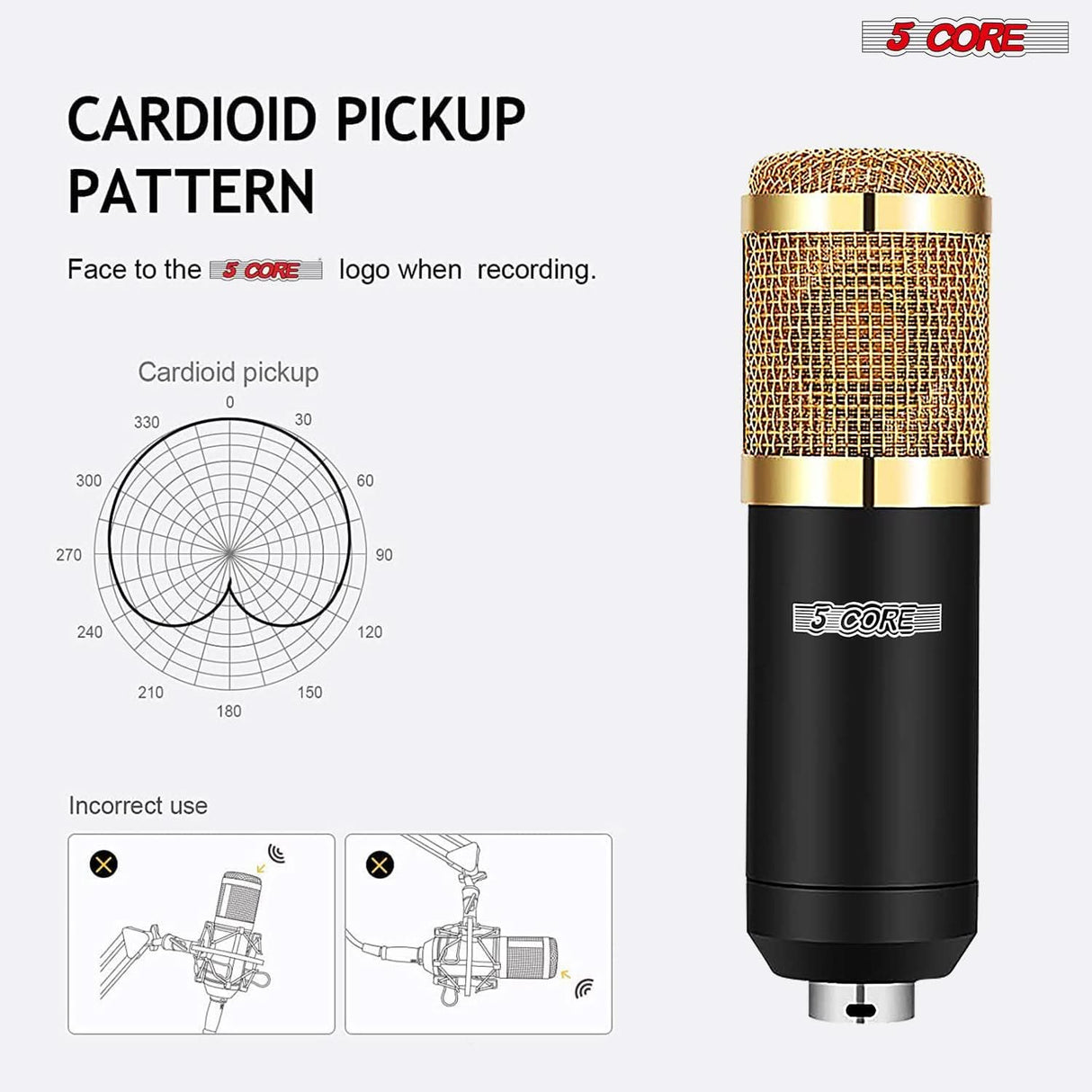 5Core Recording Microphone Podcast Bundle Professional Condenser Cardioid Mic Kit w Boom Arm
