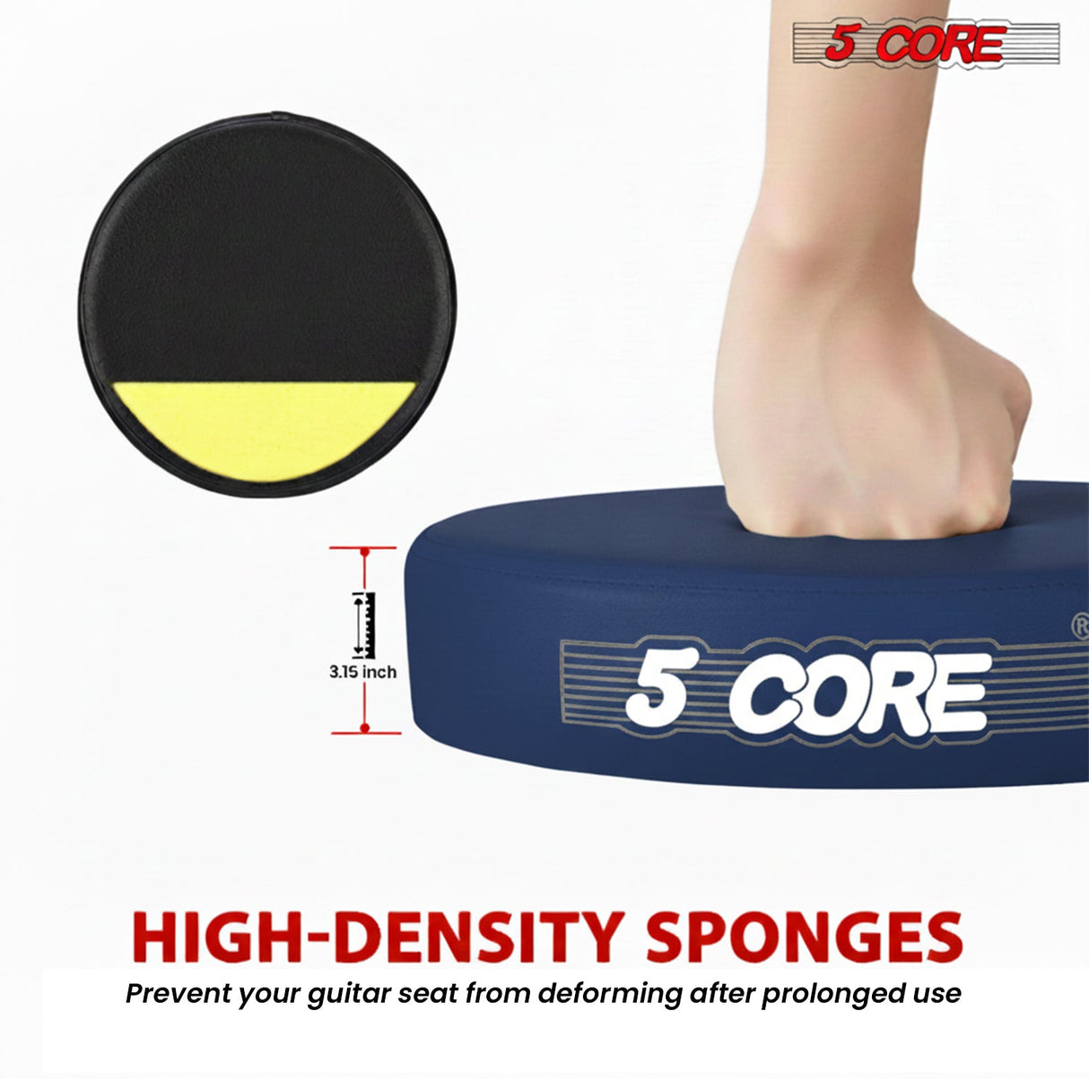 5Core Guitar Stool 3.15" Padded Chair Foldable Heavy Duty Music Seat Built in Foot Rest Guitar Stand