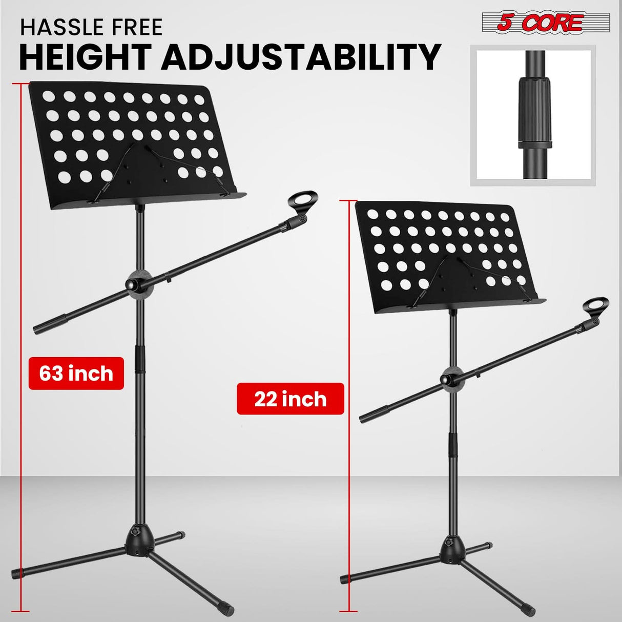 5 Core Music Stand Adjustable Desktop Book Stands w Mic Holder Portable Sheet Holder Metal Bookstand