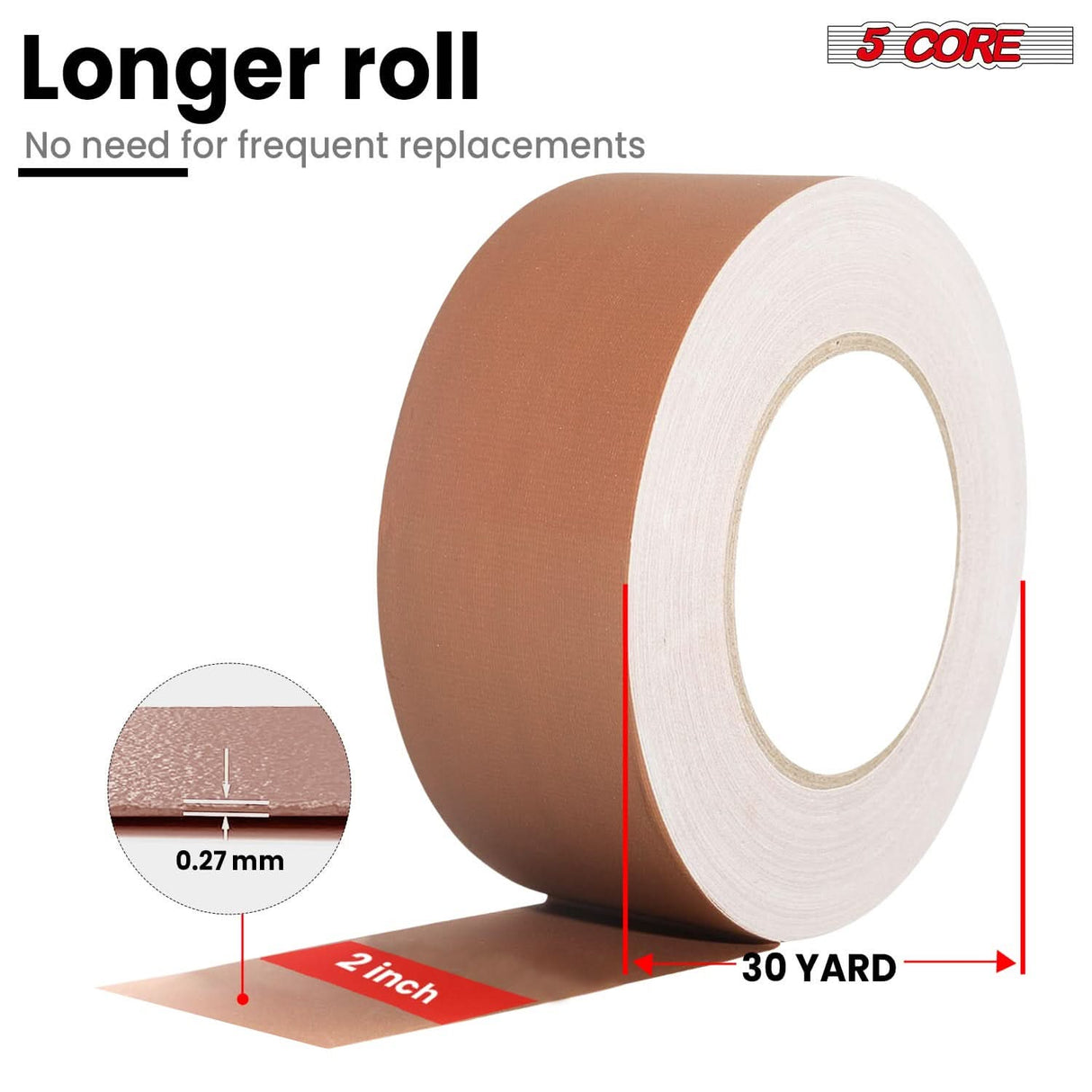 5 Core Gaffers Tape 2 Inch 30 Yards Professional Brown Pro Gaff Tape Non Reflective Water Resistant