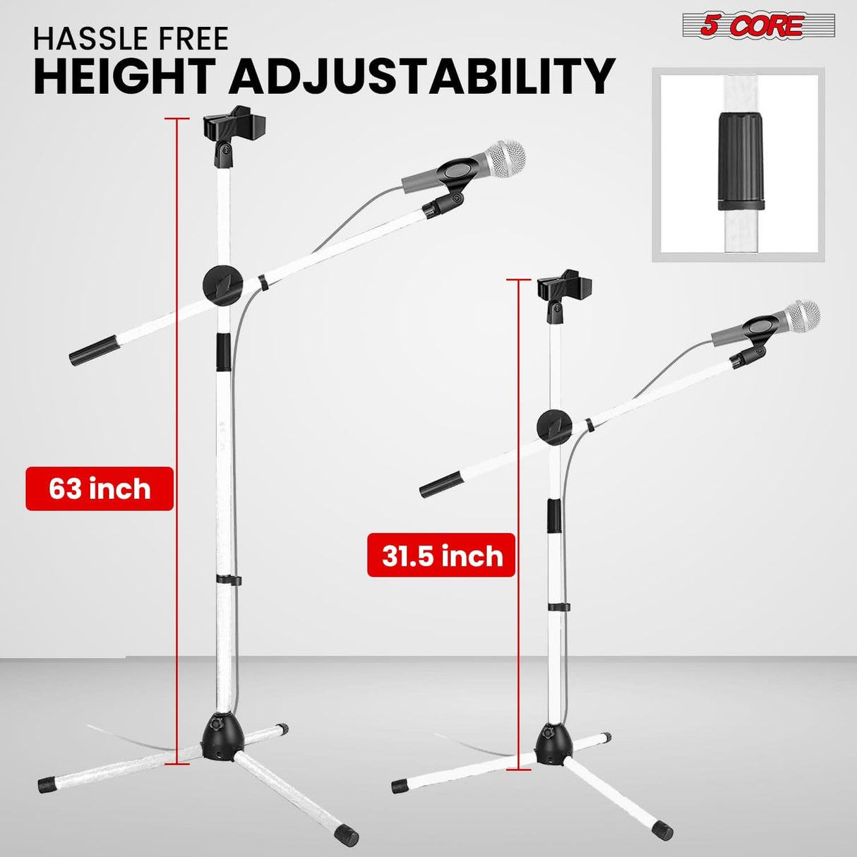 5 Core Mic Stand Floor Height Adjustable Tripod Microphone Stands w Extending Telescoping Boom Arm