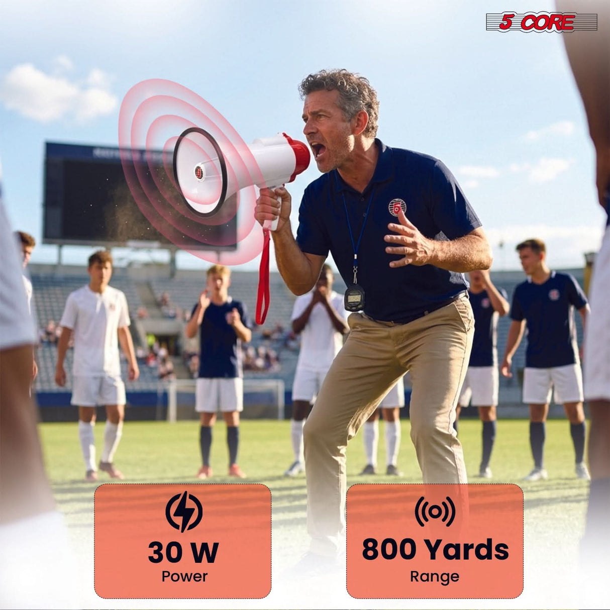 5 Core Megaphone 30W Bull Horn PA Speaker w 800 Yards Range Loud Siren Voice Amp