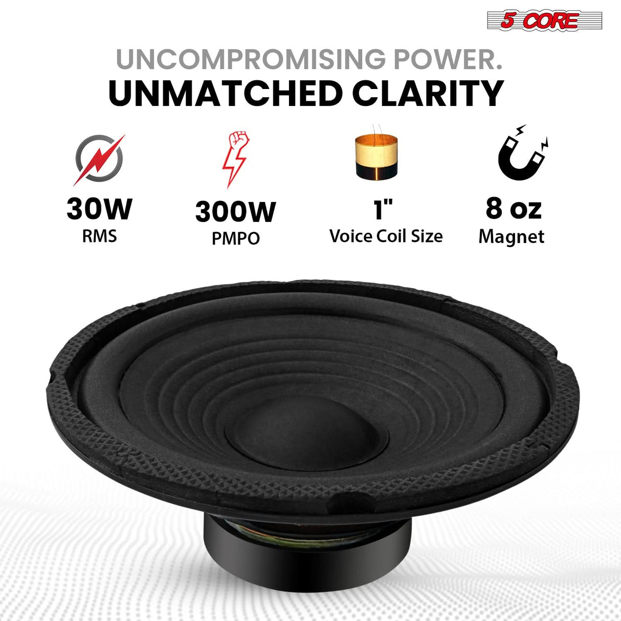 5 Core 6 Inch Subwoofer Pair 300W Car Audio Sub Woofer 4 Ohm Deep Bass Replacement Loud Speaker