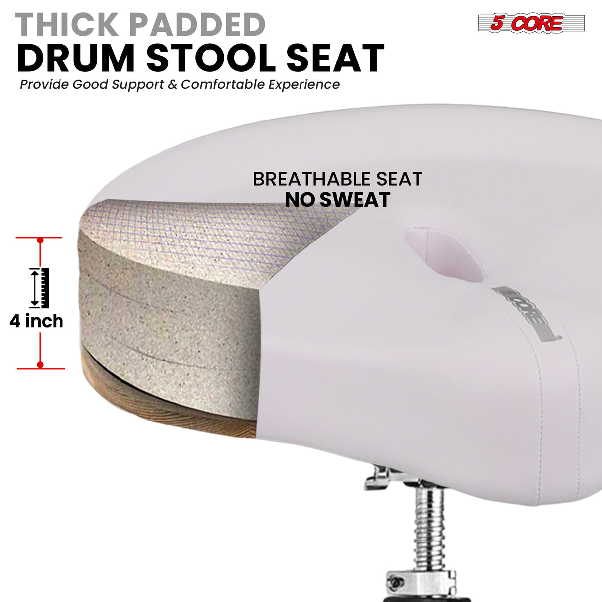 5 Core Drum Throne w 4" Padded Stool Adjustable Drummer Chair