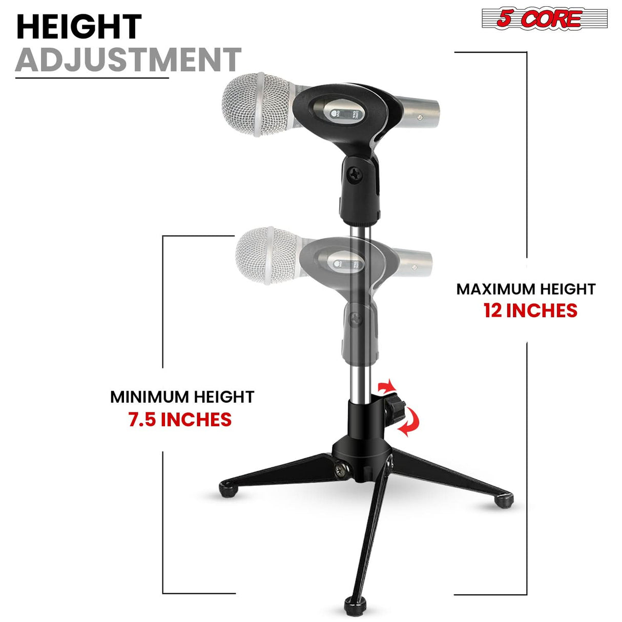 5Core Desktop Mic Stand Tripod foldable desktop microphone stand front angle