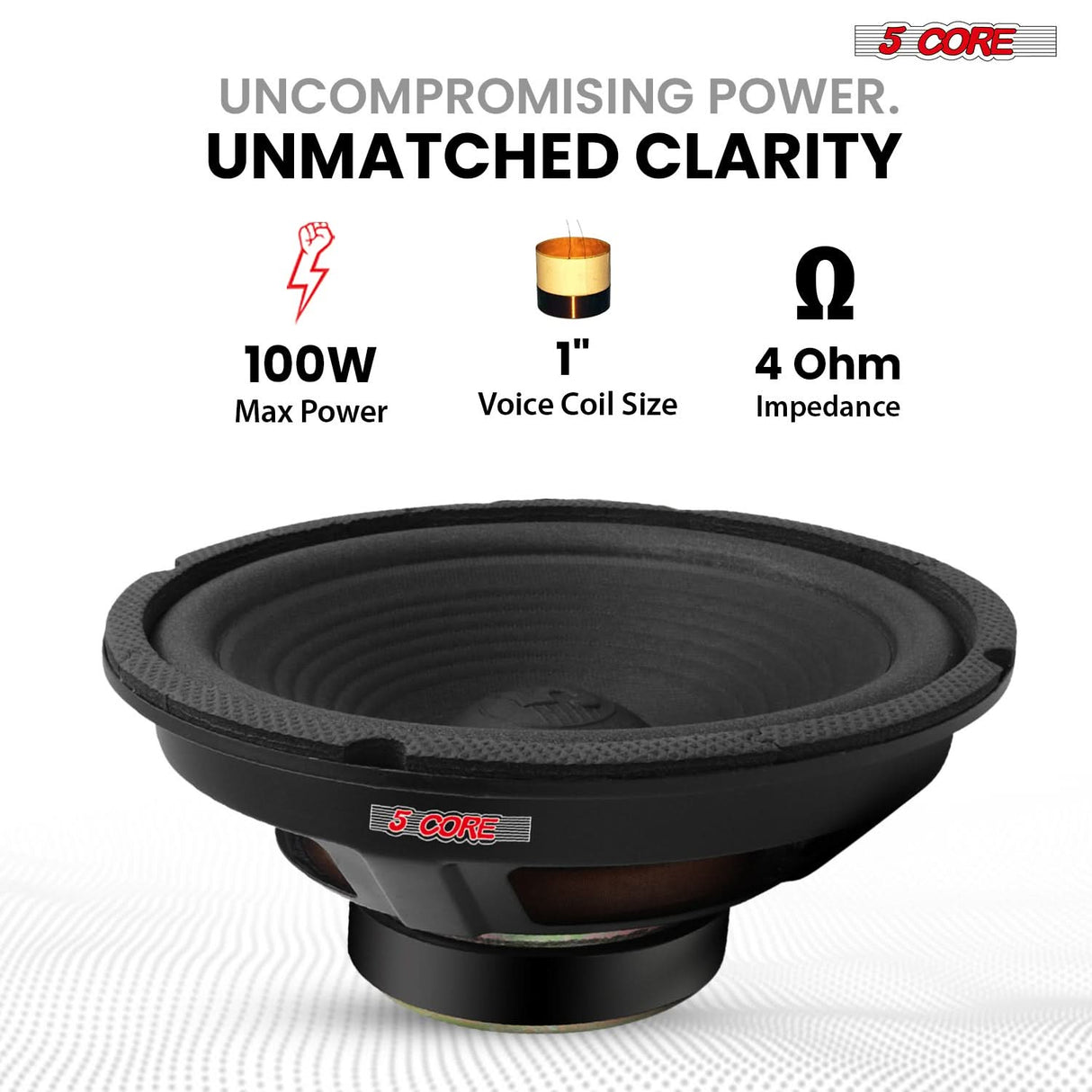 5 Core 8 inch subwoofer speaker deep bass cone detail view
