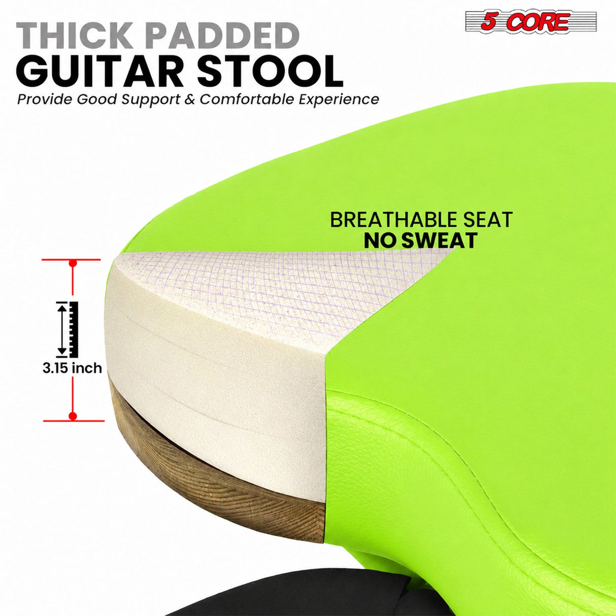 5Core Guitar Stool 3.15" Padded Chair Foldable Heavy Duty Music Seat Built in Foot Rest Guitar Stand