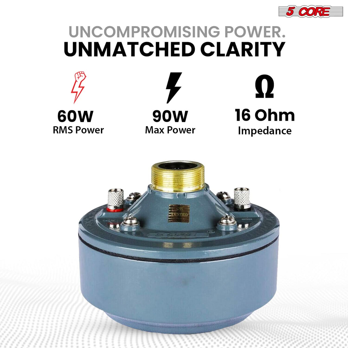 5 Core Compression Driver 2" Horn Tweeter 600W Titanium Diaphragm 16 Ohms 18 TPI All Weather Use