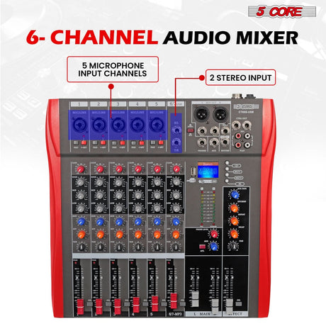 Compact 5 Core DJ sound board console for live mixing