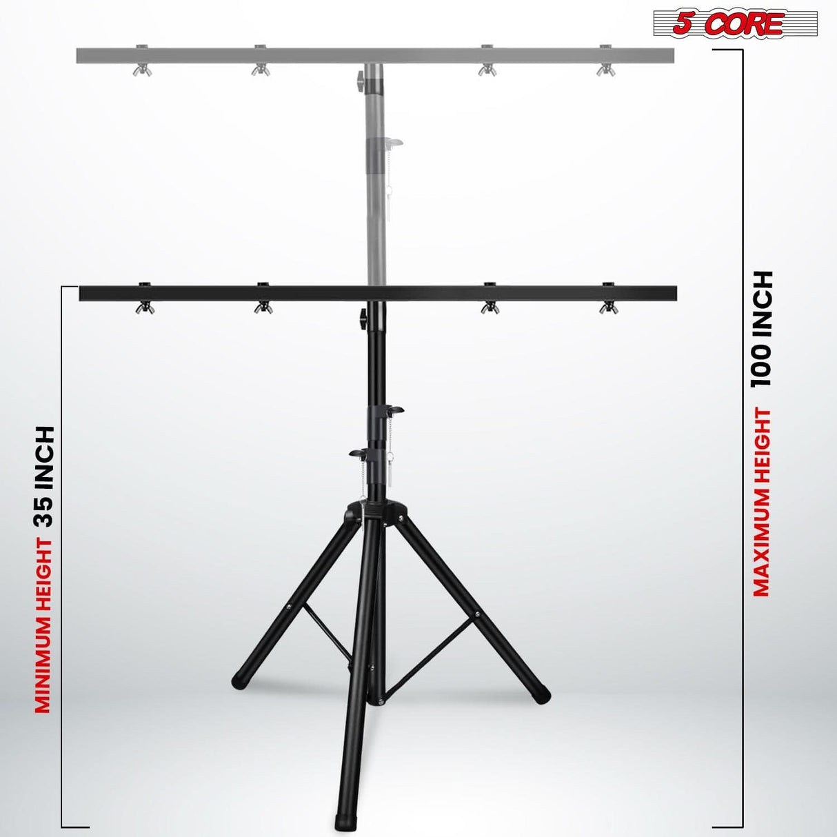 5 Core DJ Light Stand Pair Height Adjustable 39-100" Heavy Duty Tripod Stage Lights Stands w Light T Bar