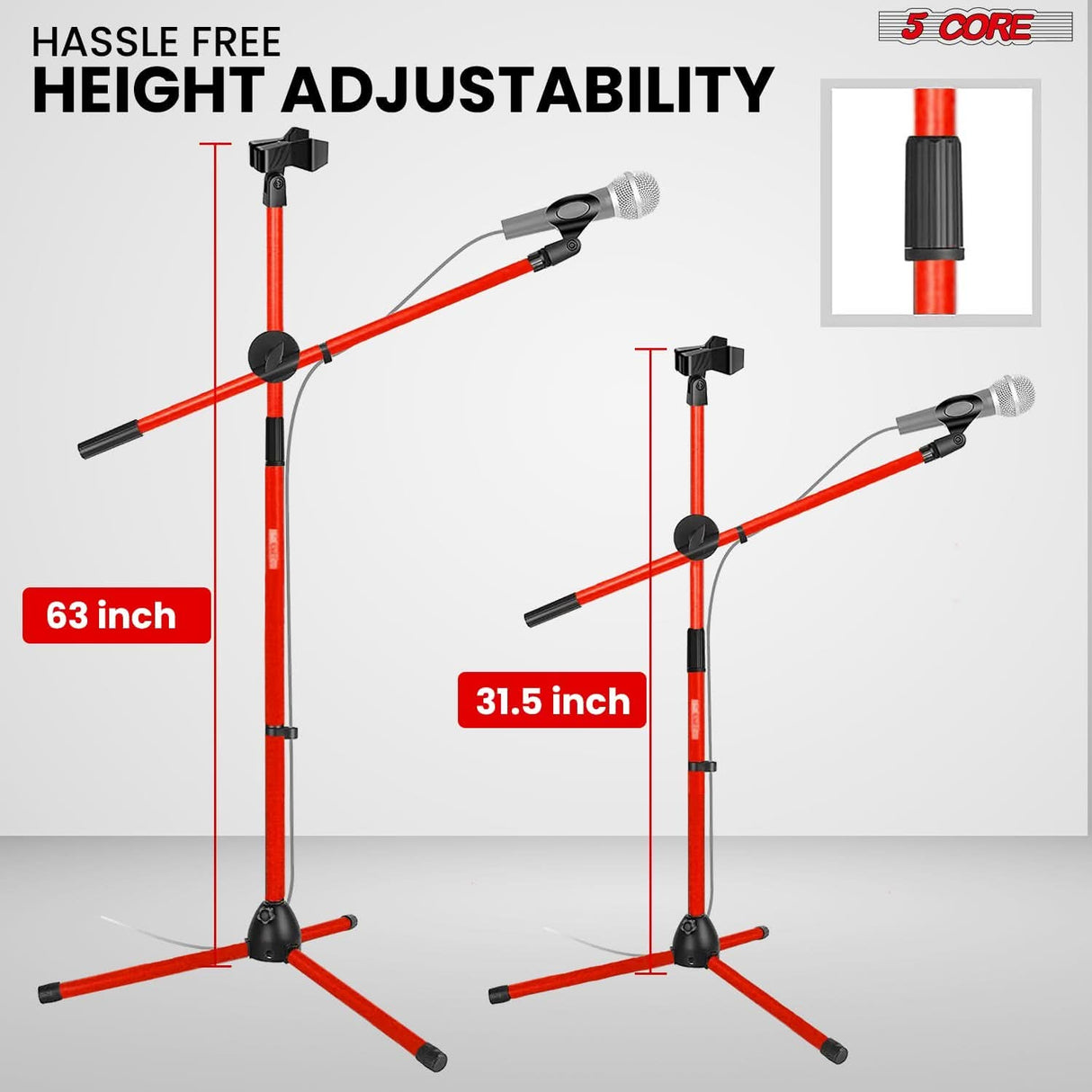 5 Core Mic Stand Floor Height Adjustable Tripod Microphone Stands w Extending Telescoping Boom Arm