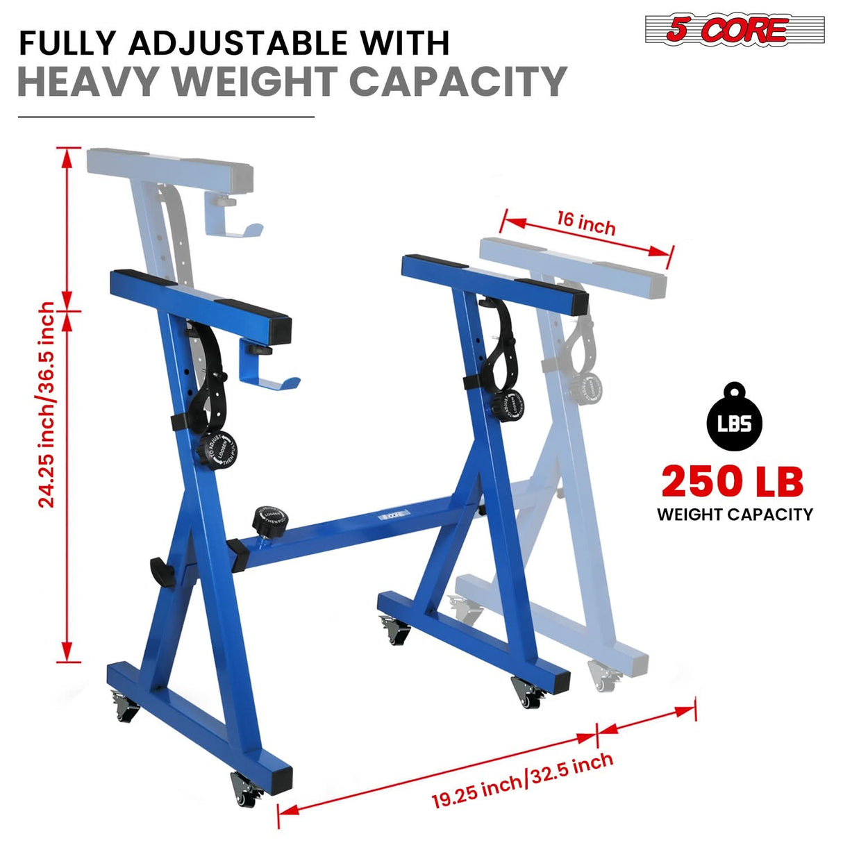 5Core Keyboard Stand Adjustable Height 36.5" Width 32.5” Z Style Electric Piano Riser 250Lb Capacity