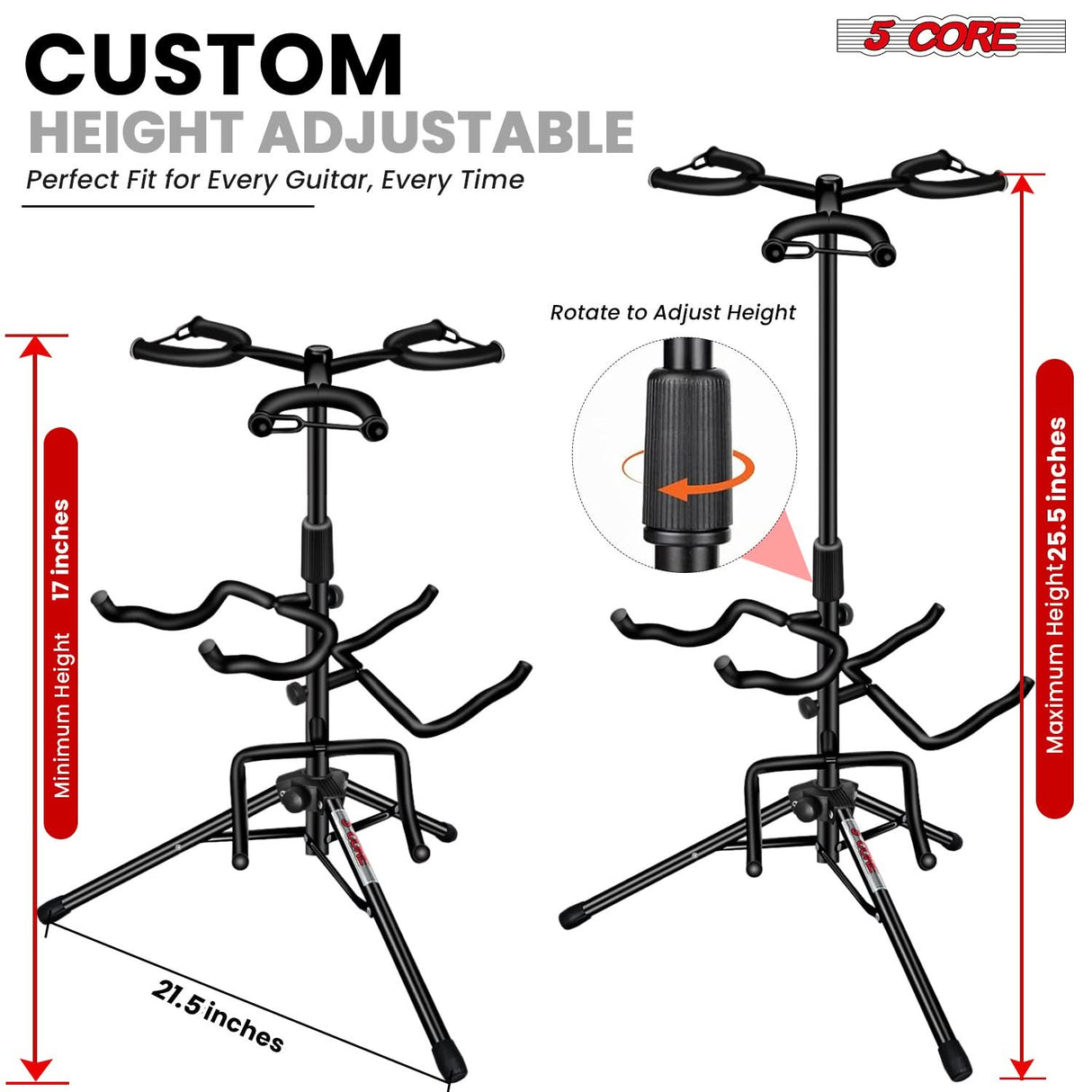5 Core Guitar Stand Adjustable Triple Guitars Stands Floor w Neck Holder for Acoustic Electric Bass