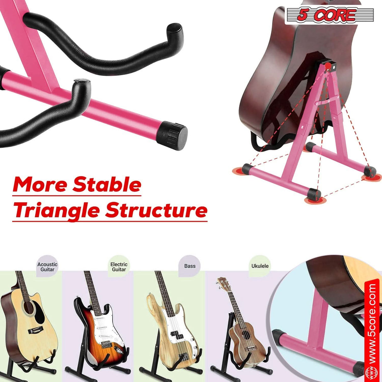 Stylish pink 5Core floor stand for bass and acoustic instruments