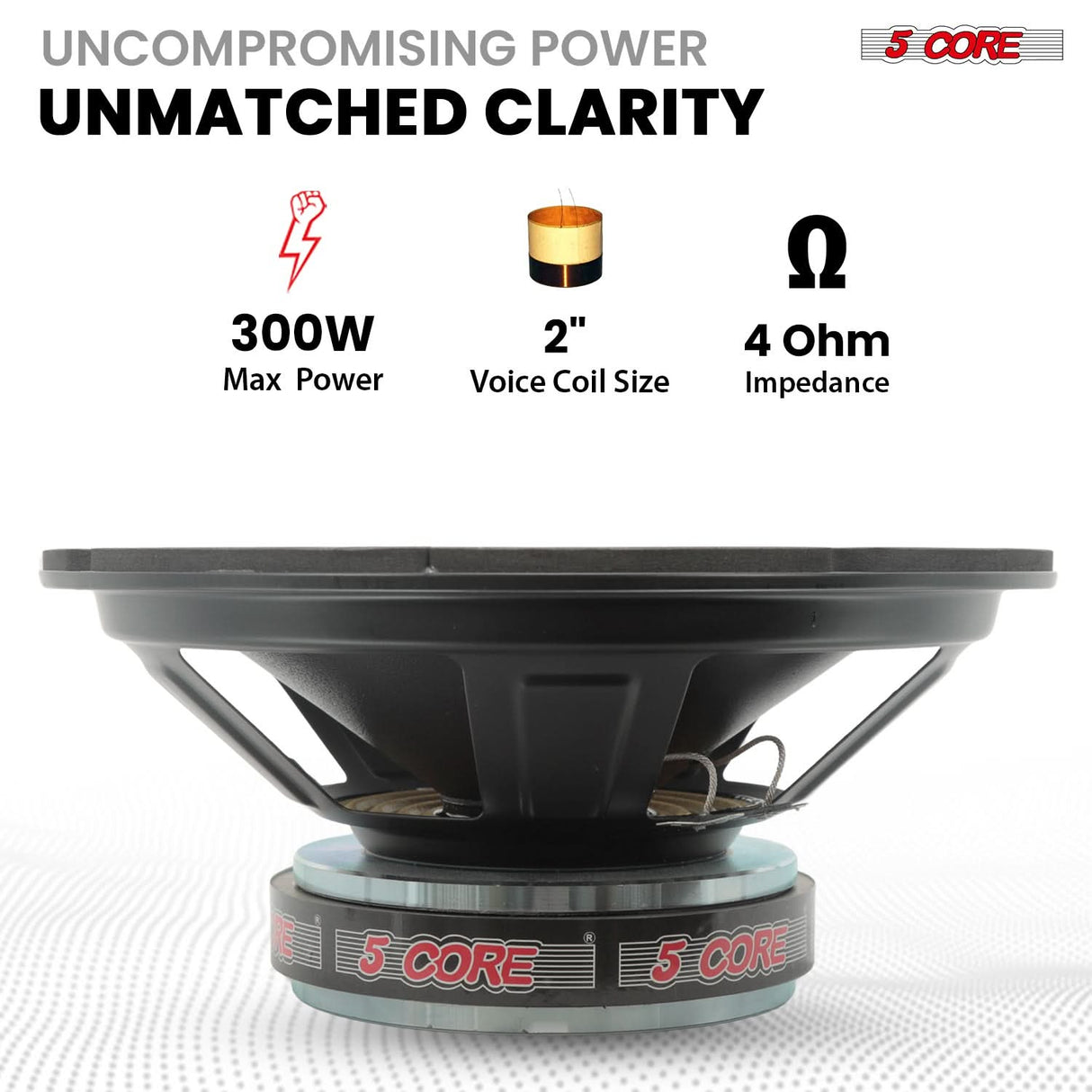 5 Core Car Subwoofer 10" 3000W Pro Audio Deep Bass Component Sub Woofer 4Ohm Replacement Speaker