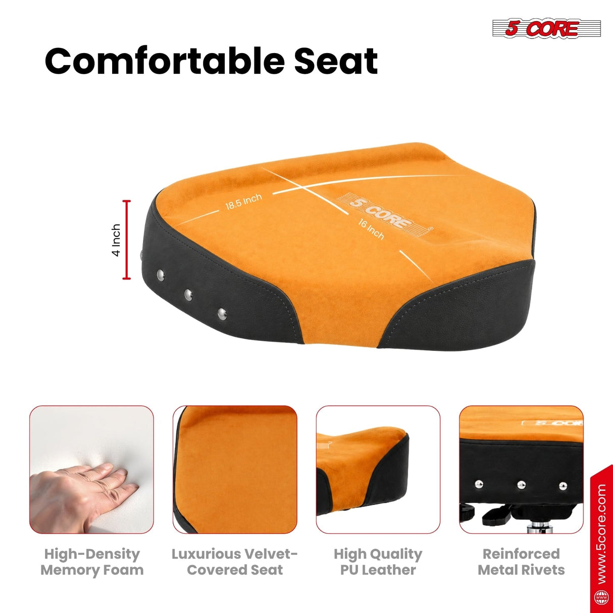 5 Core Drum Throne w Backrest 4" Padded Stool Airlift Adjustable Drummer Chair