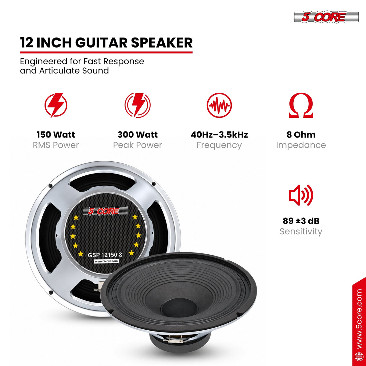 5 Core 12 Inch Guitar Speaker 8 Ohm Replacement Amplifier Speaker Amp Cabinet
