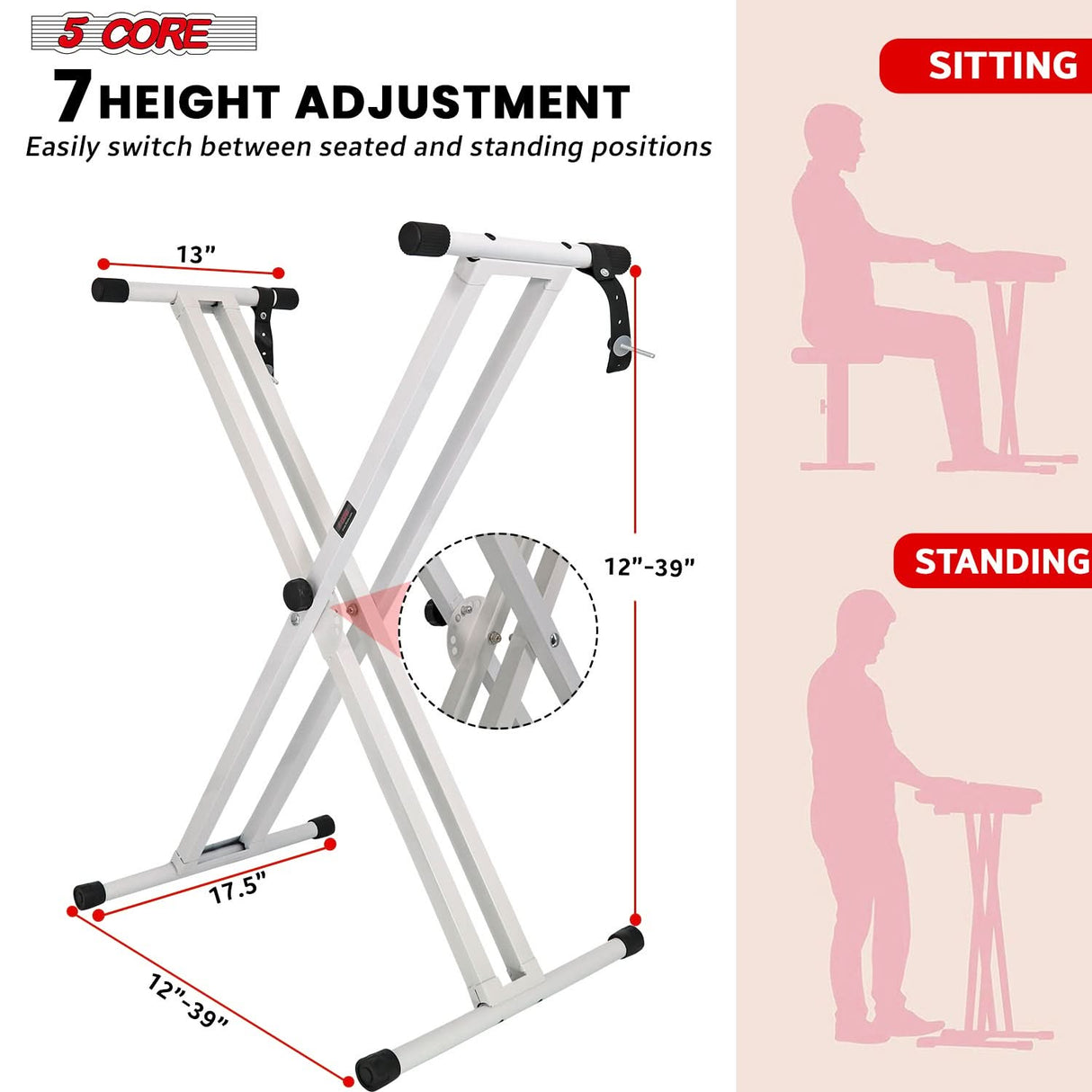 5 Core Keyboard Stand Piano Bench Combo Adjustable Key Board Stands 3" Padded Musician Chair Set