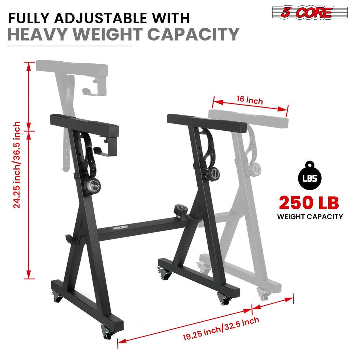 5Core Keyboard Stand Adjustable Height 36.5" Width 32.5” Z Style Electric Piano Riser 250Lb Capacity