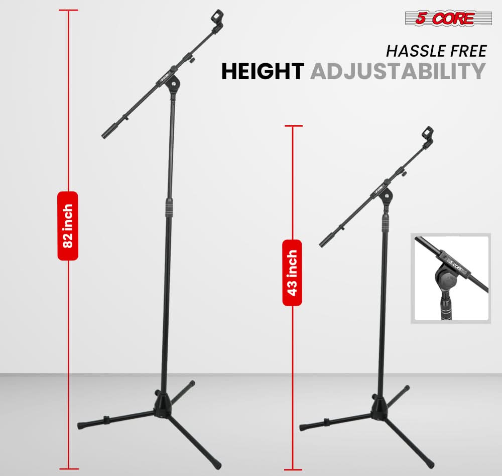 5 Core Mic Stand 2Pcs Adjustable 82" Microphone Stands Floor w 180° Telescoping Metal Boom Arm