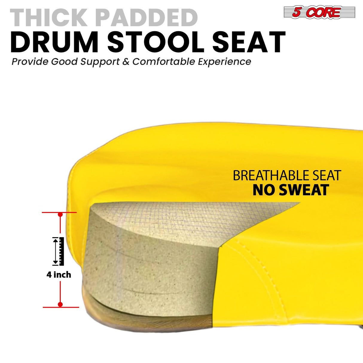 5 Core Drum Throne 4" Padded Seat w Backrest Airlift Adjustable Chair Ergonomic Drummer Stool