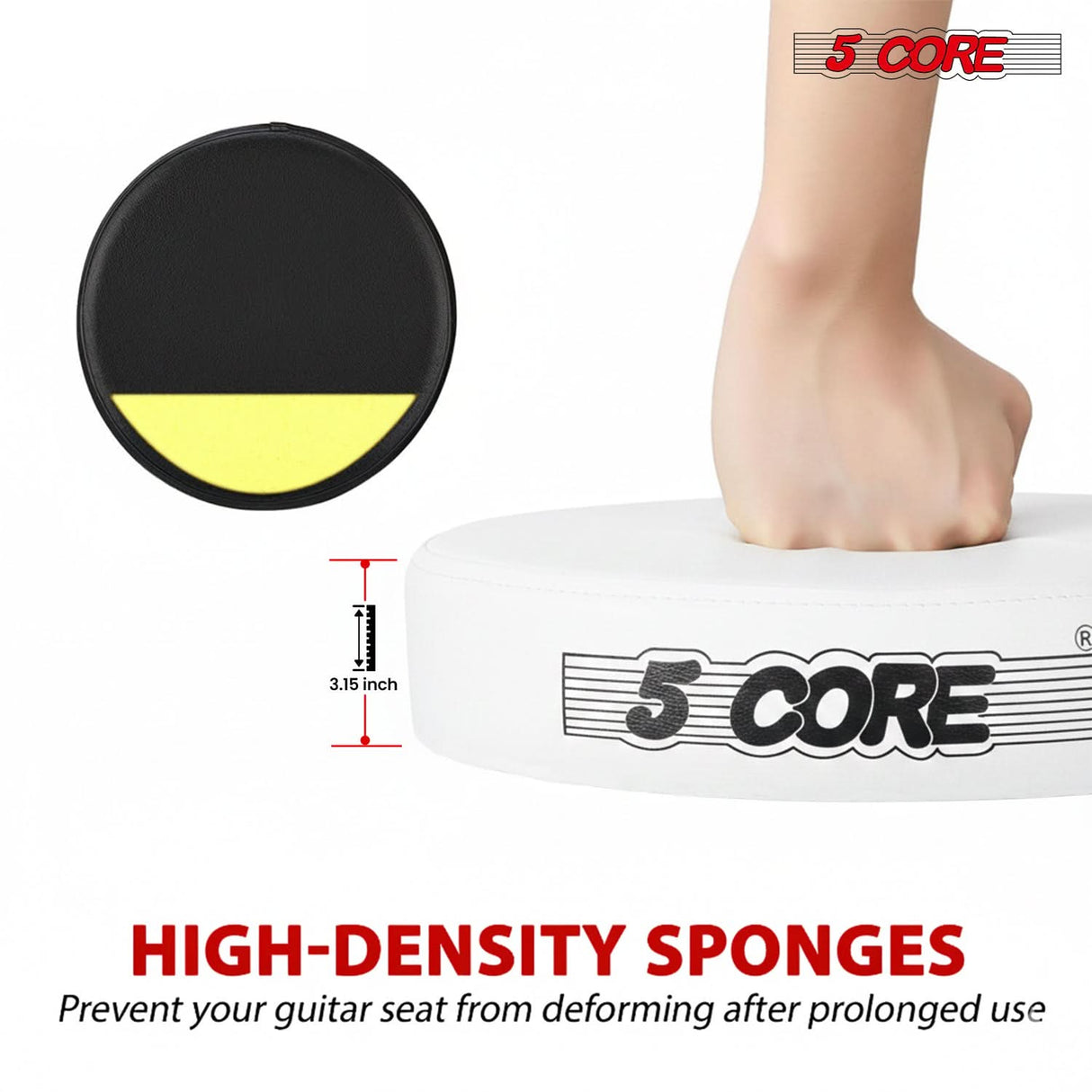 5Core Guitar Stool 3.15" Padded Chair Foldable Heavy Duty Music Seat Built in Foot Rest Guitar Stand