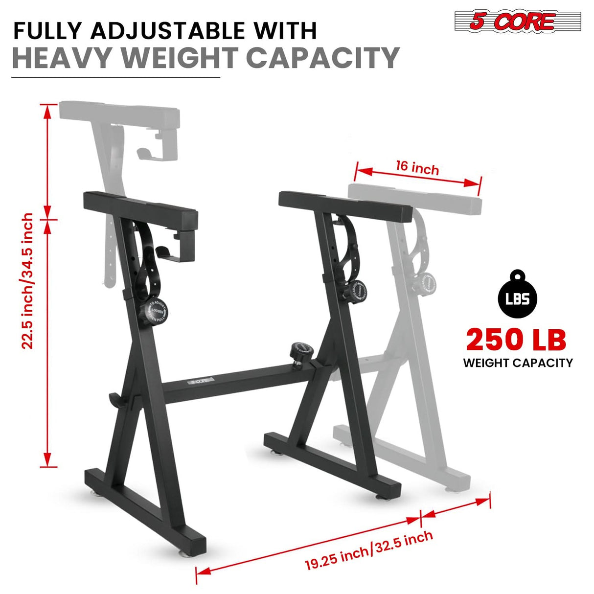 5Core Keyboard Stand Adjustable Height 34.5" Width 32.5” Z Style Electric Piano Riser 250Lb Capacity