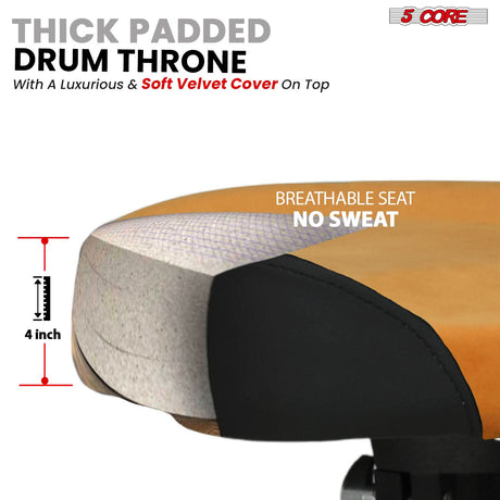 5 Core Drum Throne w Backrest 4" Padded Stool Airlift 25" Adjustable Drummer Stool 441Lb Capacity